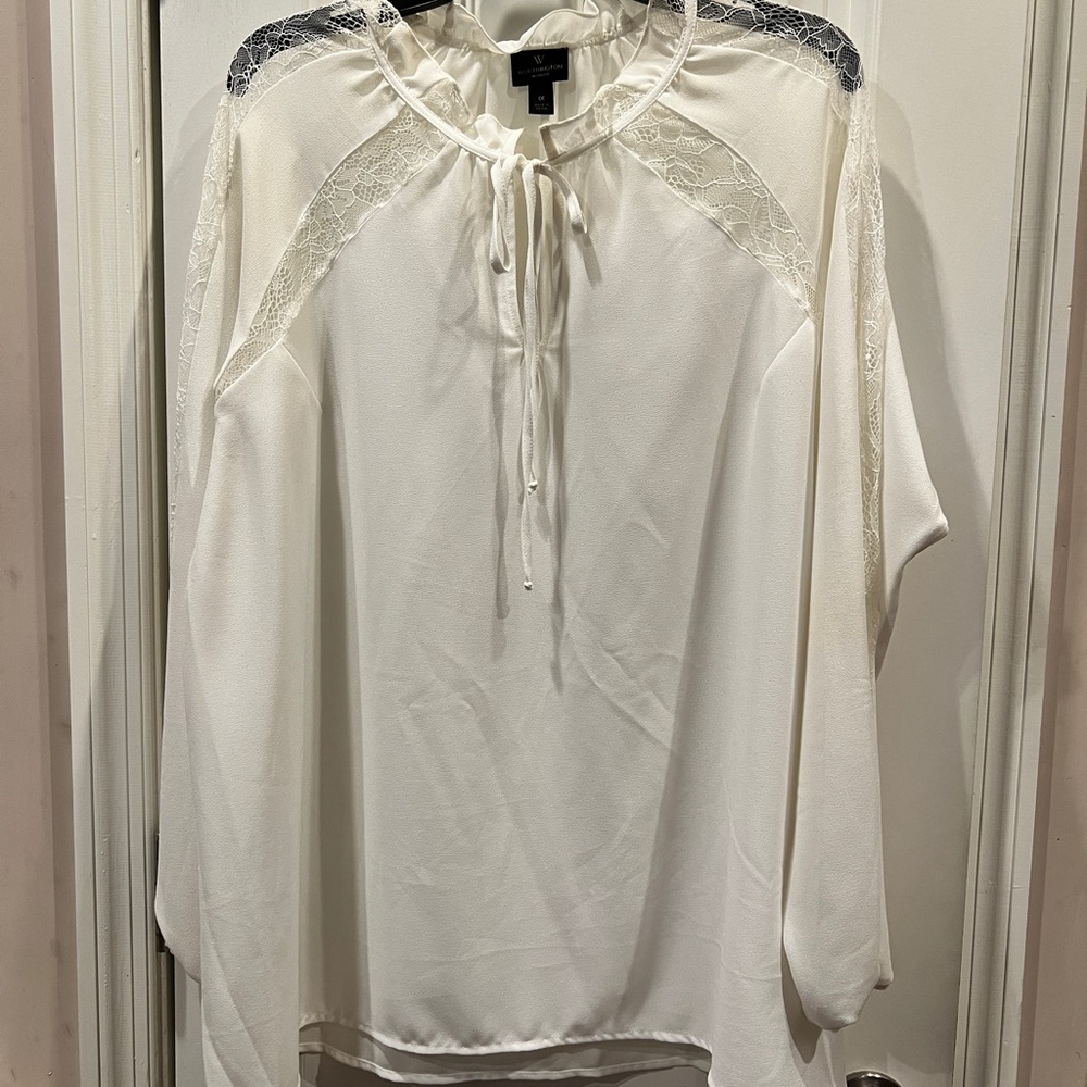 Worthington Off White Cream Lace Trim Top Blouse Sz 1x
